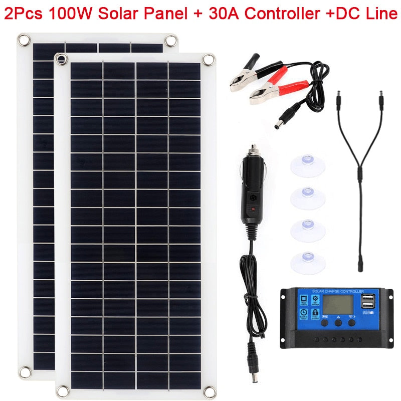 100W Solar Panel, 2Pcs 1OOW Solar Panel + 30A Controller +