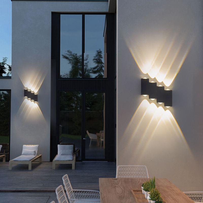 Außenwandleuchte aus Aluminium, IP65, wasserdicht, LED-Beleuchtung, Auf- und Ablicht, Hofgarten, Villa, Wandleuchte, Doppelkopf, 90–260 V
