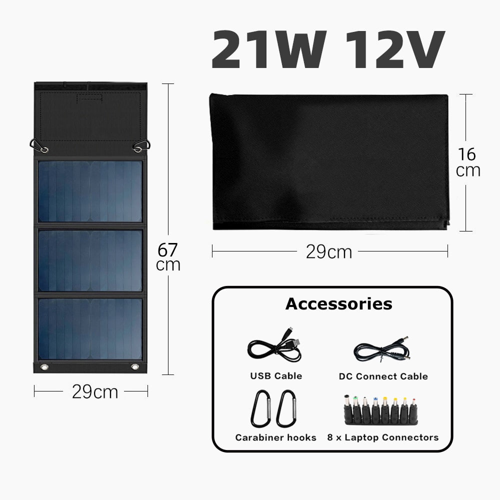 Outdoor camping Solar Panel 12v 40W 21w Foldable Portable USB Solar Charger Power Bank DC 18V For tourist motorhomes boats