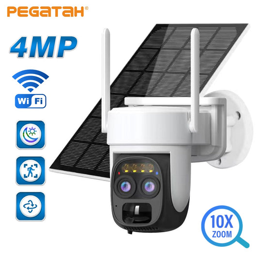 PEGATAH TI-D1W5 8MP Wireless Solar Camera - Outdoor WiFi Dual Lens 10X Solar Panel Human Detection PTZ Security Cam Waterproof Ip Cameras