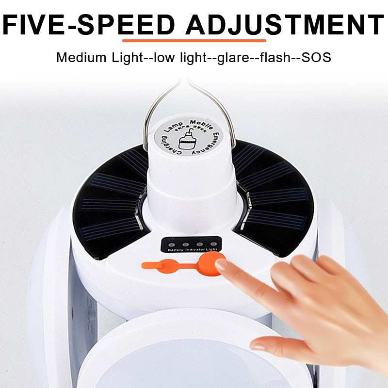 Lampada a LED solare portatile Lampada pieghevole da esterno ricaricabile USB Ricerca lampadina impermeabile Luci da campeggio Torcia Lampada di emergenza