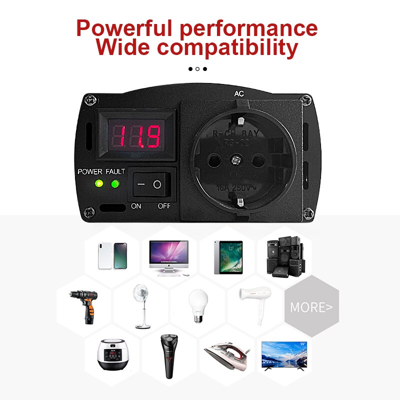 Inversor de onda senoidal pura 1000 W 1600 W 2000 W DC 12 V AC 220 V 50 Hz Inversor de energia plugue UE Conversor de carro para casa Energia solar
