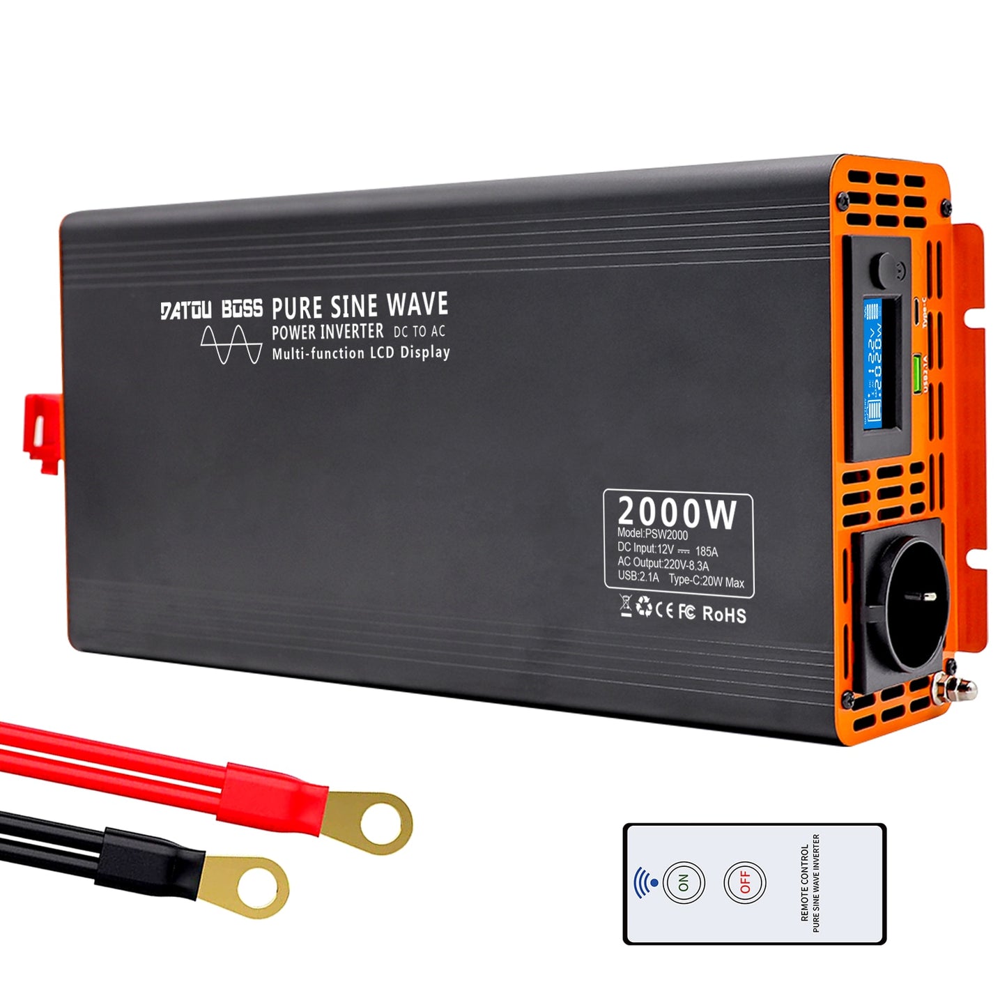 DATOUBOSS Inversor de onda senoidal pura 4000W DC 12V 24V 36V 48V 60V 72V a AC 220V 240V Power Inverter Continuous Power 2000W