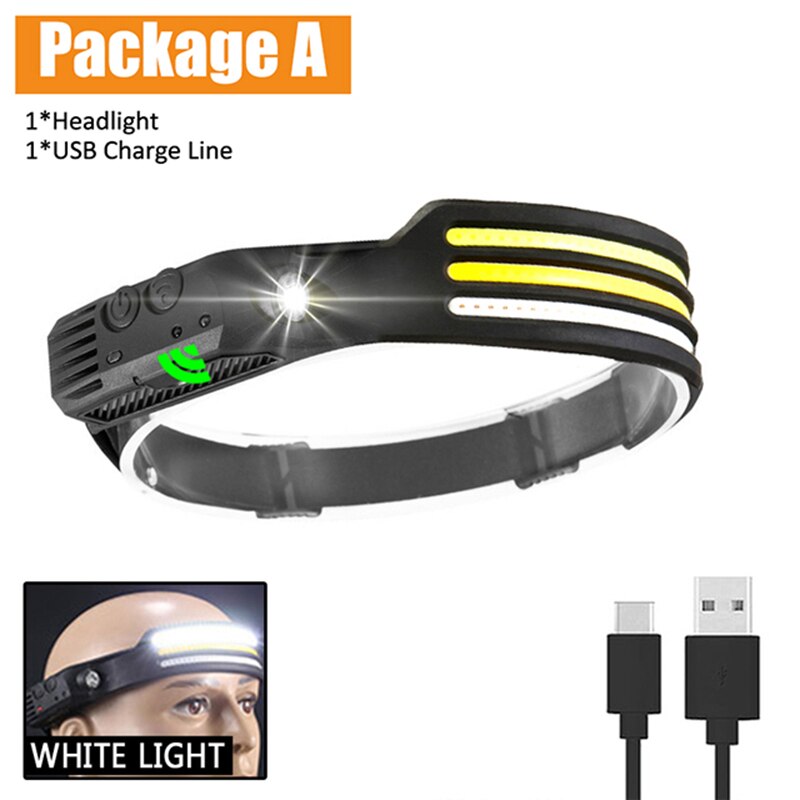 CYCLEZONE Sensore LED Lampada frontale Ricaricabile tramite USB 10 modalità di illuminazione Torcia frontale Super luminoso Pesca Campeggio Induzione Lampada frontale COB