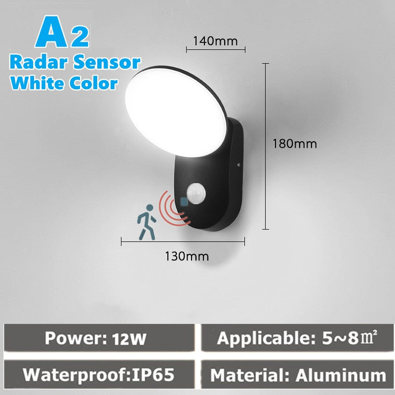 Luz de pared LED IP65 impermeable al aire libre valla de jardín entrada porche pared Exterior pasillo balcón iluminación con Sensor de movimiento