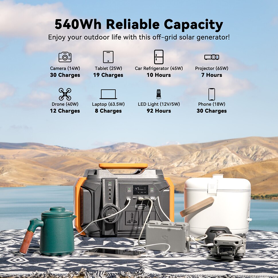 540Wh Reliable Capacity Enjoy your outdoor life with