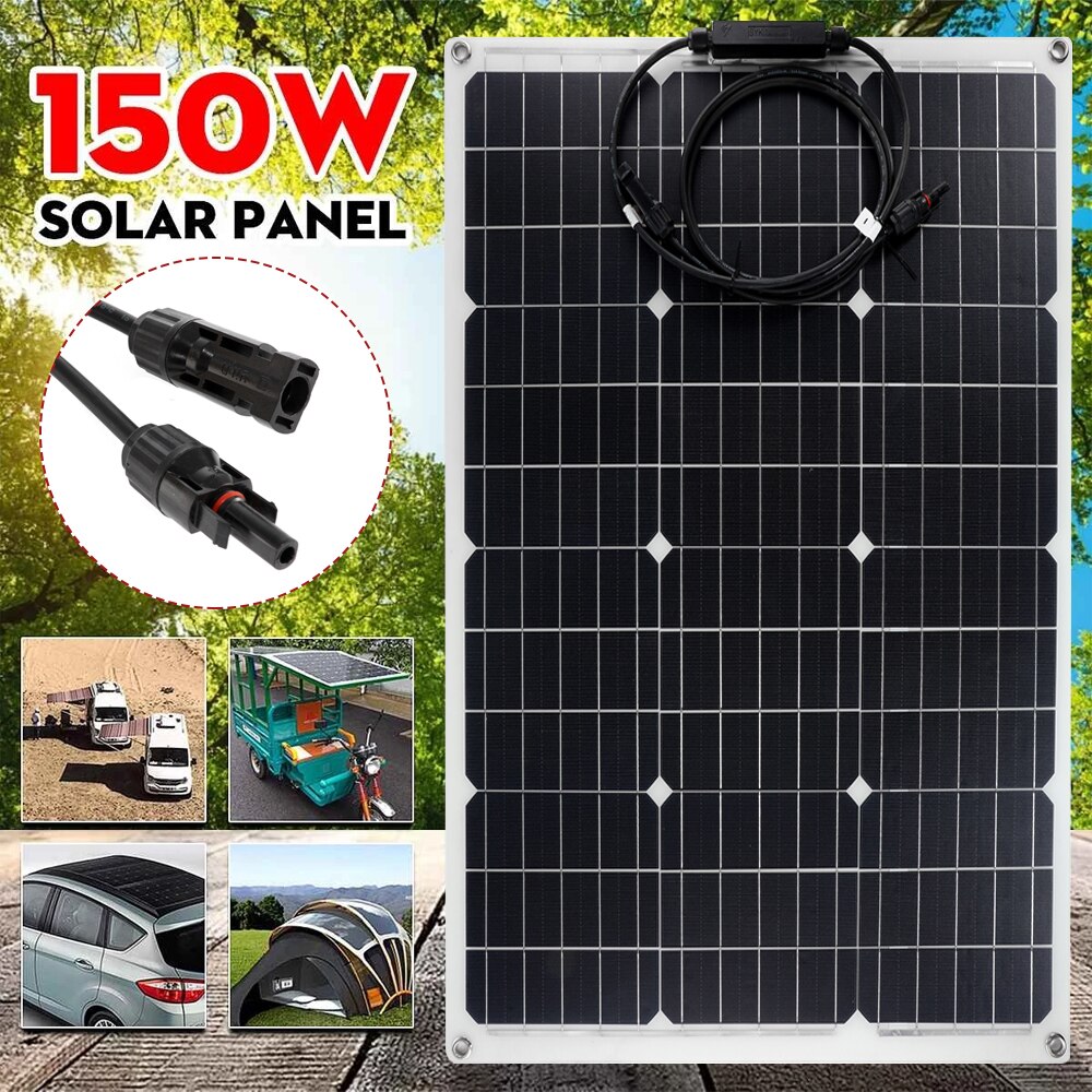 150W/300W Solar Panel 18V Semi-flexible Monocrystalline Solar Cell DIY Cable Waterproof Outdoor Car RV Rechargeable Power System