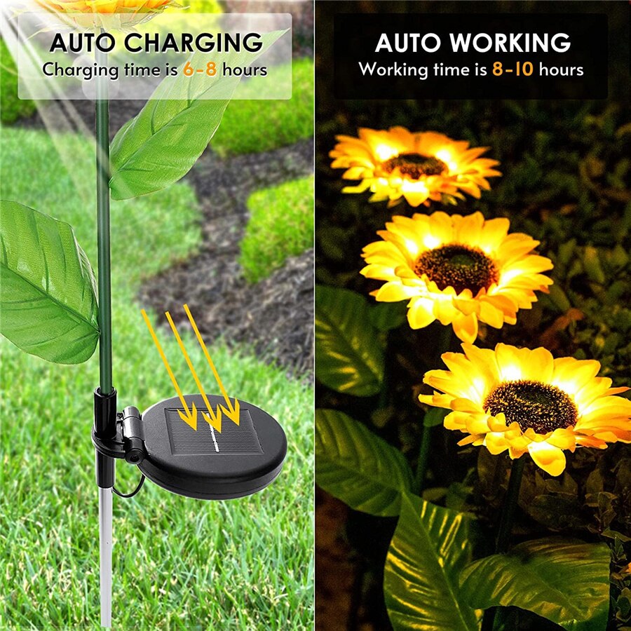 Solar Sunflower Outdoor Light IP65 Waterproof 20LED Solar Lawn Pathway Light for Patio Yard Garden Decoration Landscape Lighting