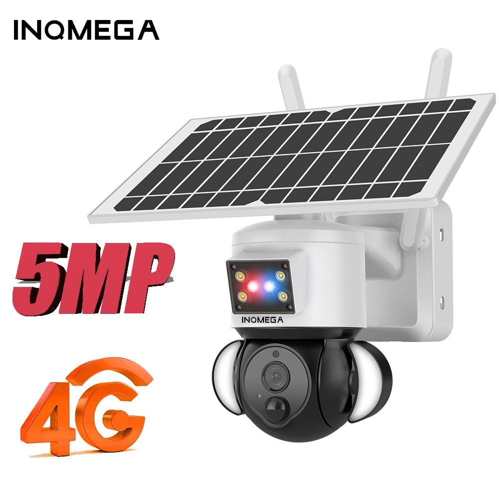 INQMEGA Cámara de seguridad externa de 5MP - Cámara con energía solar WIFI Cámaras de vigilancia para el hogar 4G Cámara cctv Paneles solares potentes