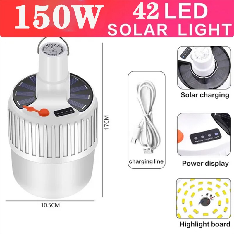Lampadina solare da campeggio Luce solare a LED USB ricaricabile 5 modalità di illuminazione Lampadina a sospensione per escursionismo all'aperto Interruzione di emergenza