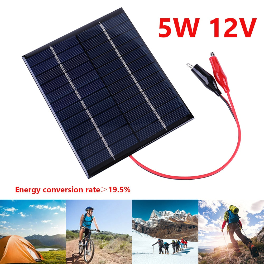 Pannello solare impermeabile 5W 12V Caricabatterie per celle solari fai-da-te all'aperto Pannelli epossidici in polisilicio 136x110MM per strumento di ricarica batteria 9-12V