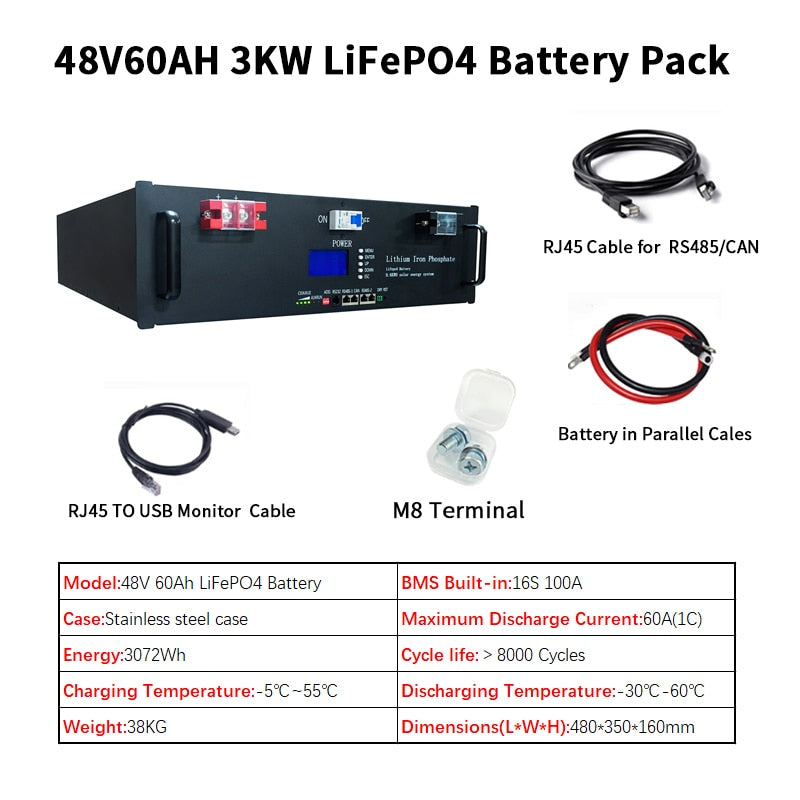 48V6OAH 3KW LiFePO4 Battery Pack