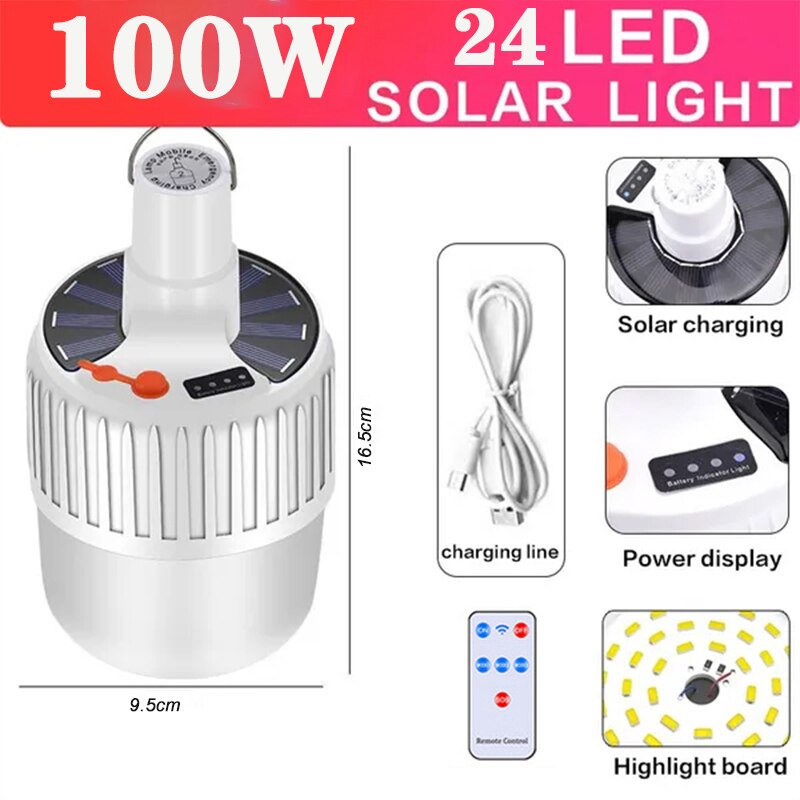 Solar Light Bulb Camping Solar LED Light USB Rechargeable 5Lighting Modes Tent Hanging Bulb for Outdoor Hiking Emergency Outage