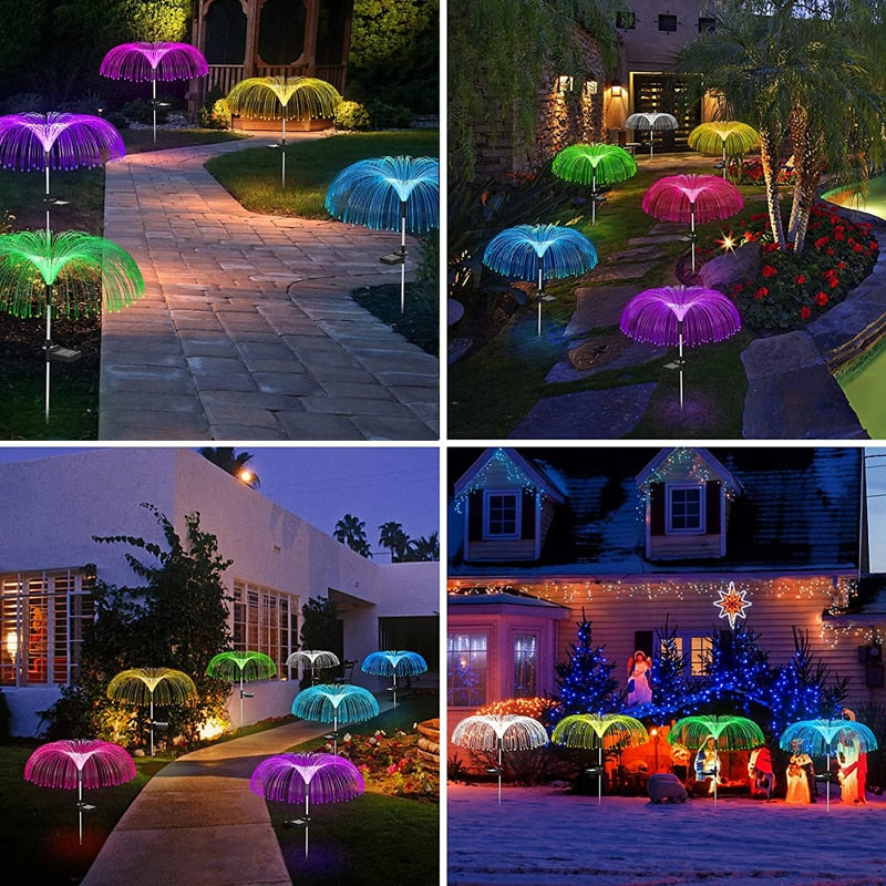 Luzes de jardim solares ao ar livre à prova d'água fibra óptica água-viva luzes do gramado pátio ao ar livre villa jardim decoração