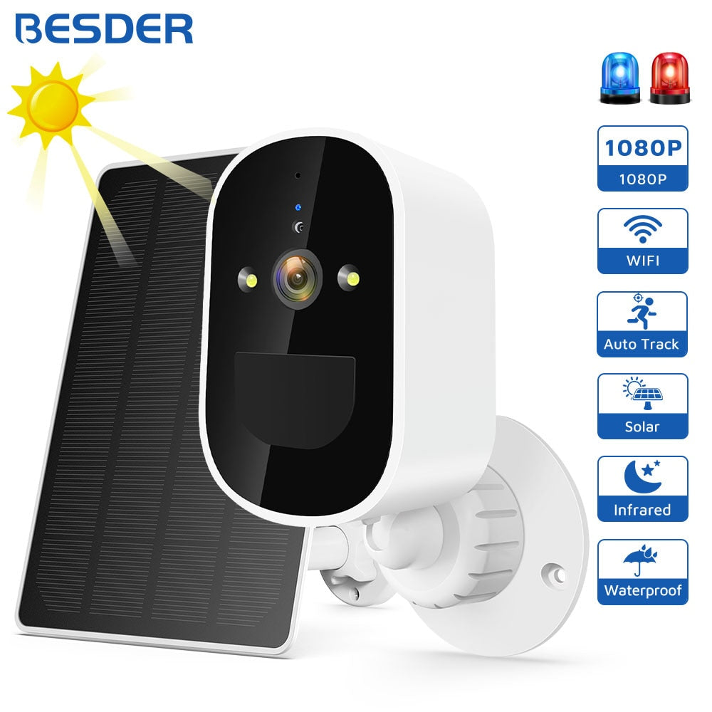 BESDER TD3 WiFi Solar Camera - Outdoor Night Vision IP Camera and 4000mAh Rechargeable Battery Security Camera CCTV Video Surveillance Camera