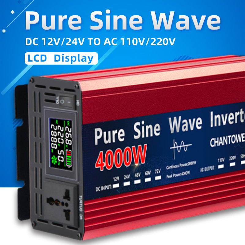 Inversor de onda senoidal pura 12V 220V 24/48V para CA 110V/220V 2200W 3000W 4000W Conversor de tensão de energia portátil Inversor solar para carro