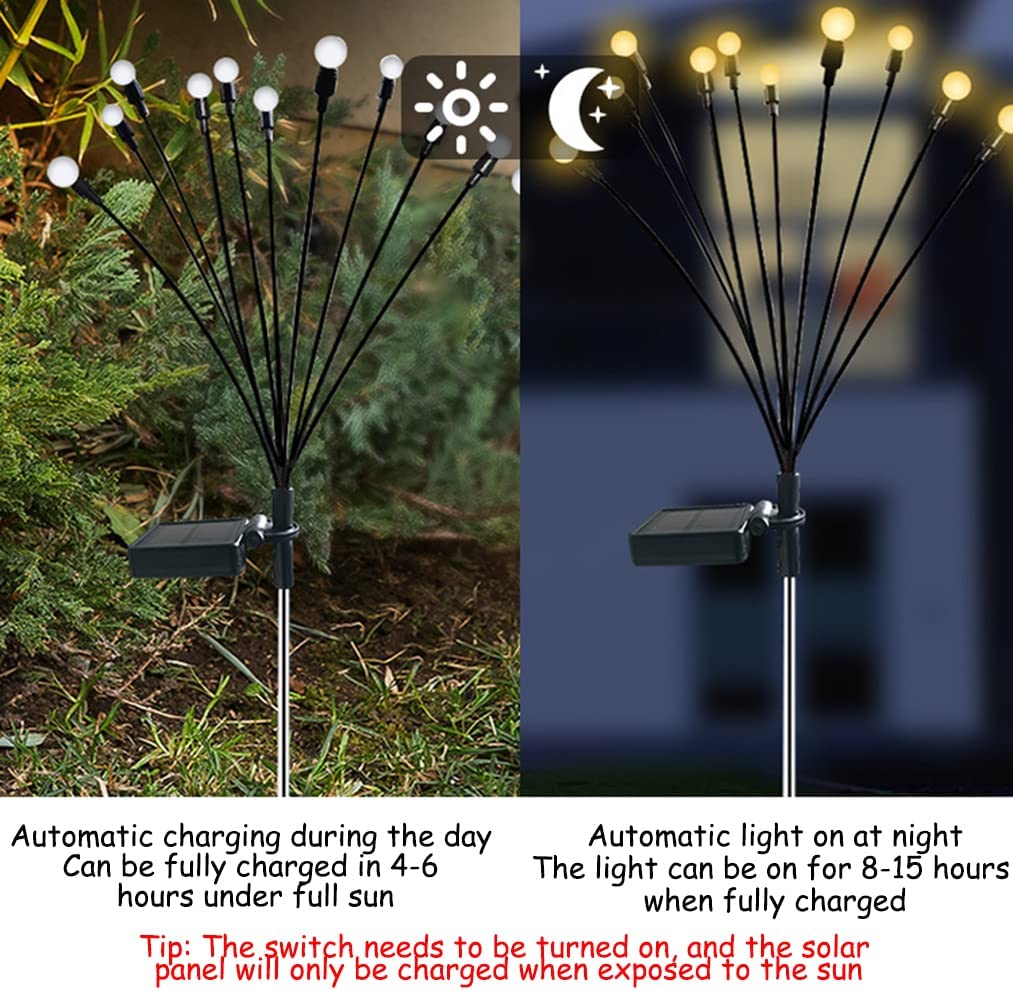 8Pack Solar Firefly Light, Automatic light on at night can be fully charged in 4-6 hours hours