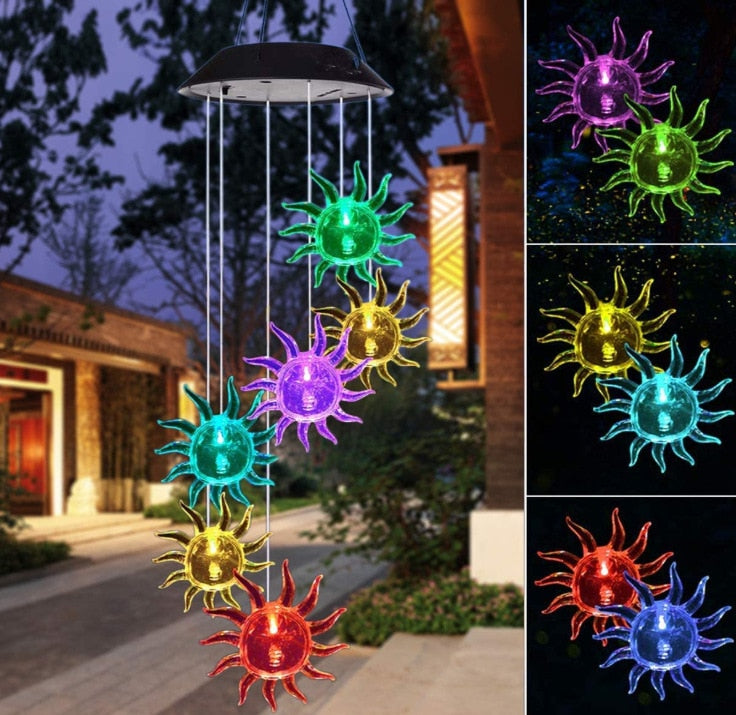 New Solar Power Wind Bells Chime Crystal Ball Hummingbird Butterfly Dragonfly Waterproof Outdoor Light for Patio Yard Garde