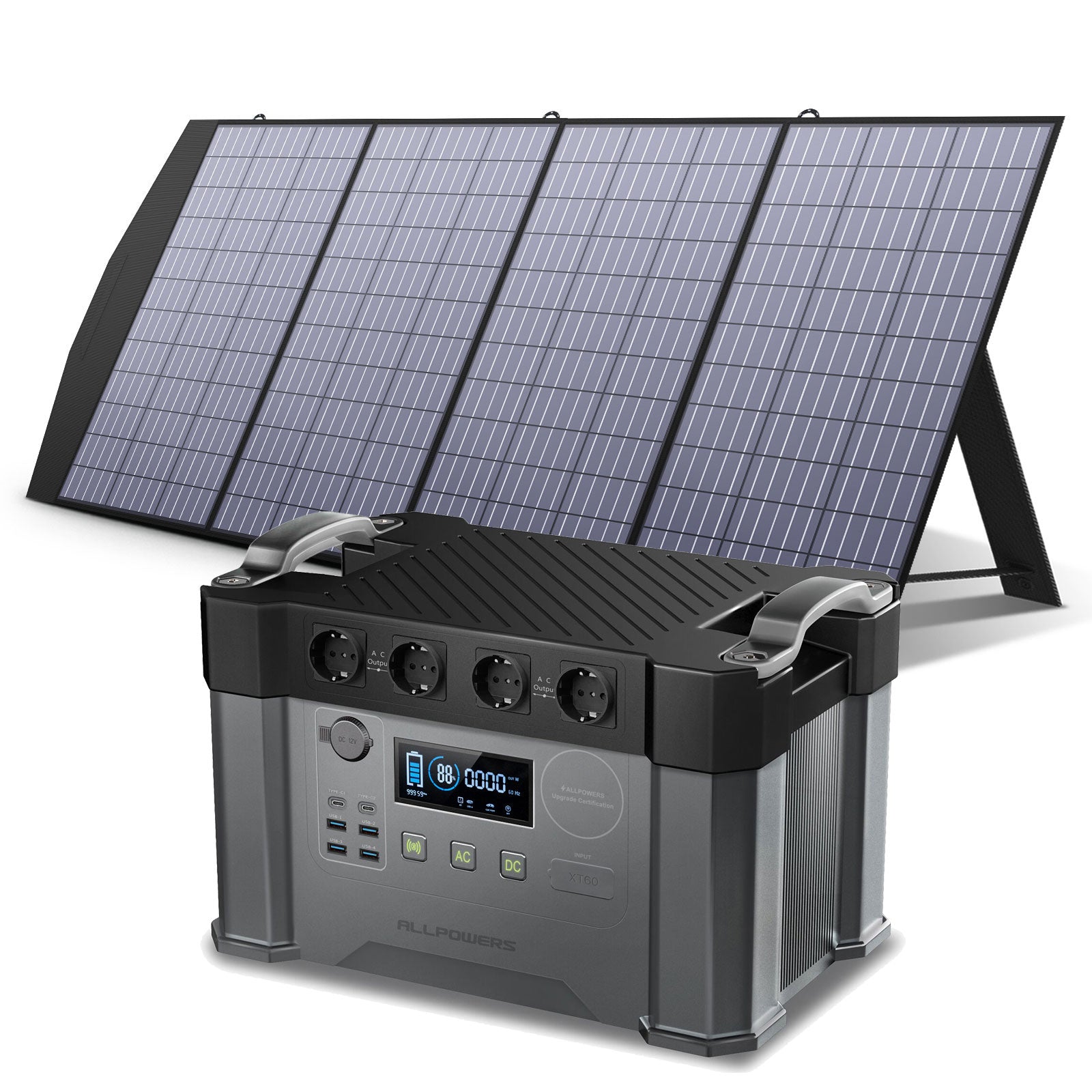 ALLPOWERS Portable Generator 1500Wh Powerbank 2400W Powerstation Mit Solarpanel 200W Solar Battery Charger for Camping Caravan