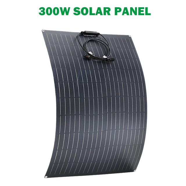 300W Solar Panel Kit Flexible Monocrystalline PV Module High Efficiency Charge 12V Battery for Home RV Boat Off Grid System