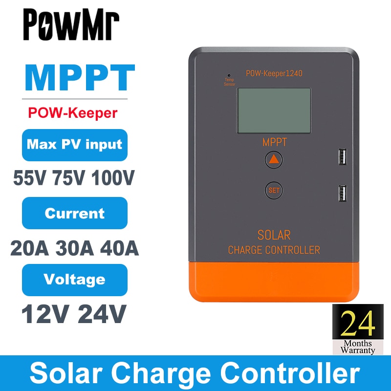 MPPT Solar Charge Controller 12V 24V AUTO Battery Regulator 40A 30A 20A Max PV 100V 75V 50V LCD Display Dual Usb Charging