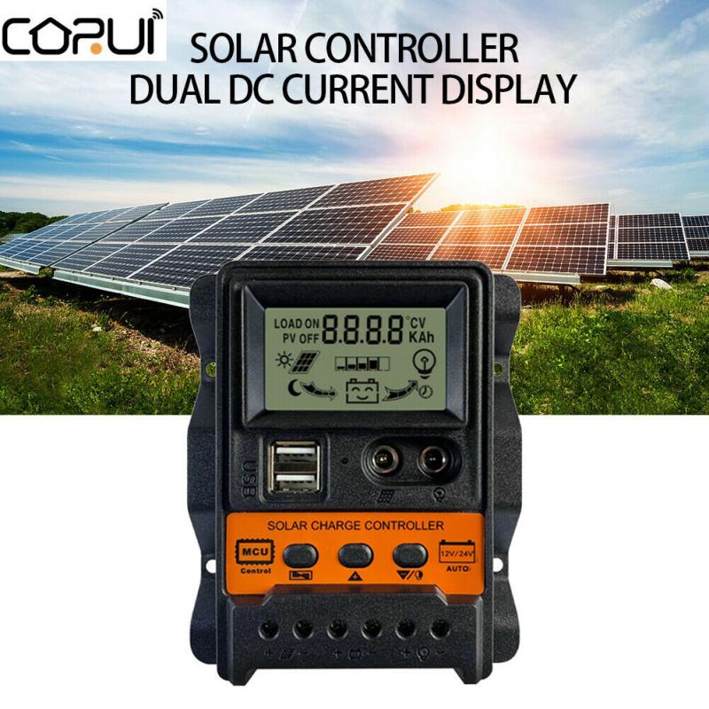 Regolatore di carica solare automatico CORUI 10A 20A 30A 12V 24V Regolatore PWM Display LCD Dual USB 5V Uscita Pannello solare Regolatore di carica