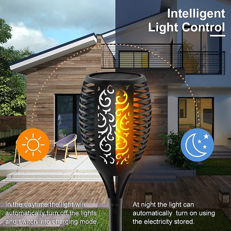 Luci a torcia a LED solari Fiamme tremolanti Illuminazione per decorazioni di paesaggi solari per esterni Luci di percorso impermeabili per unità da giardino