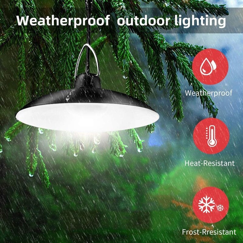Solar Pendant Light Outdoor Waterproof LED Lamp Double-head Chandelier Decorations with Remote Control for Indoor Shed Barn Room