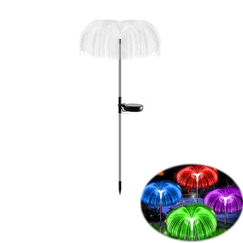 Luzes de jardim solares ao ar livre à prova d'água fibra óptica água-viva luzes do gramado pátio ao ar livre villa jardim decoração