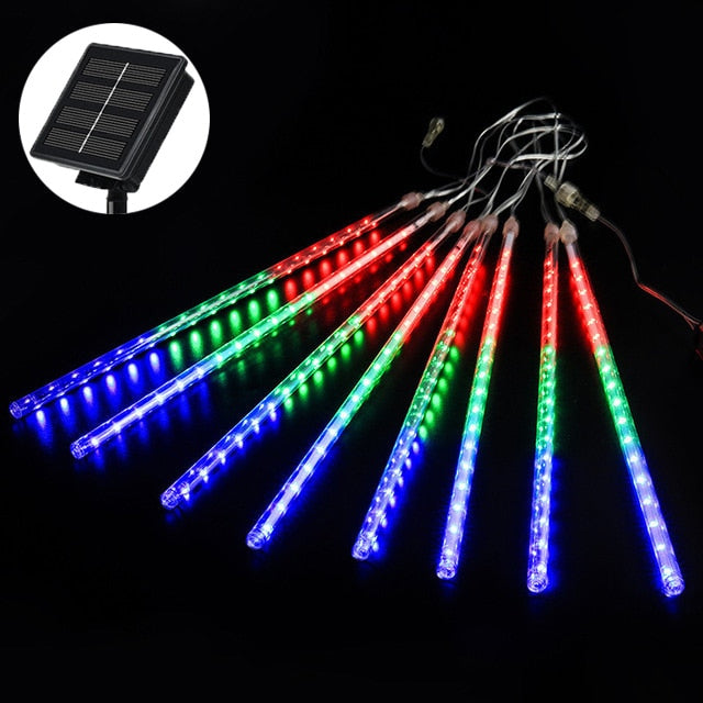Outdoor Solar Meteor Shower Christmas Lights 10 Tubes 192 Led Hanging String Lights for Garden Tree Holiday Party Decoation Lamp