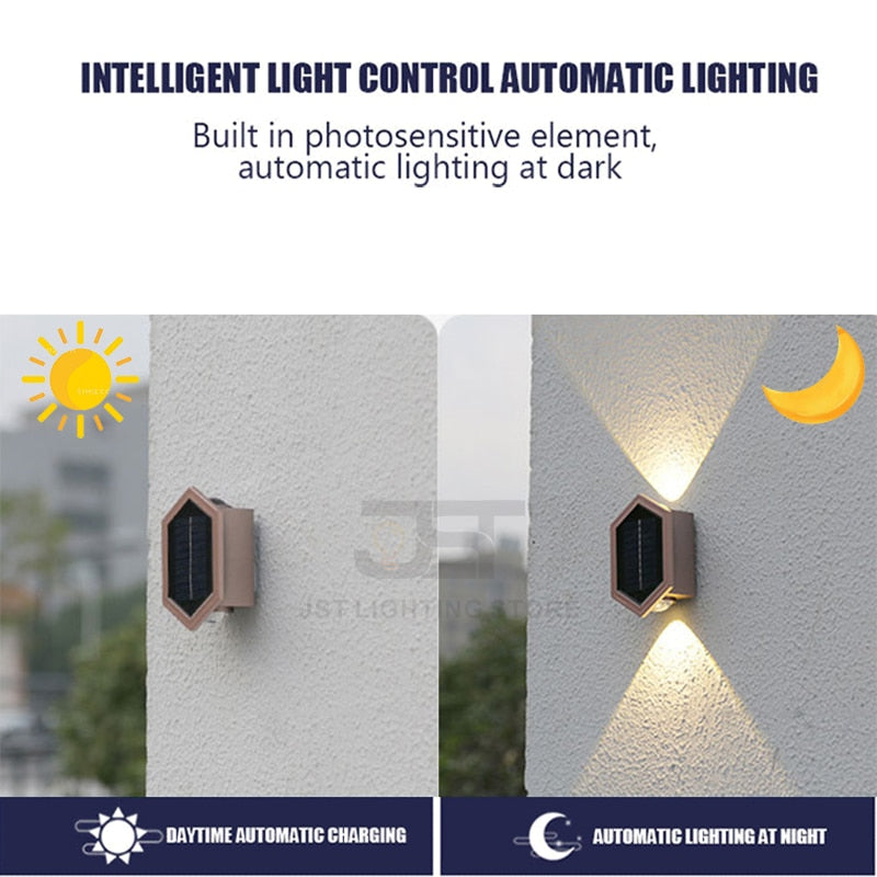 Solar-LED-Wandleuchte mit starker Helligkeit für den Außenbereich, wasserdicht, Gartenbeleuchtung, Wandfluter, Villa, Außenwandleuchte, Terrasse, Solarlampen