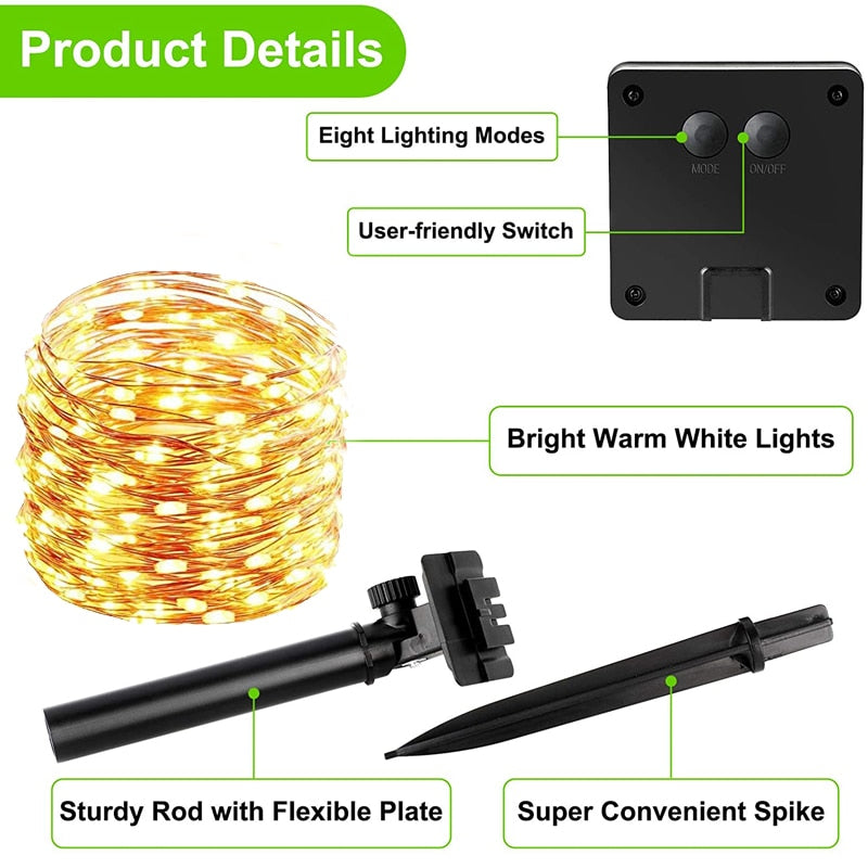 Guirlande Solaire Fée LED Lumières 200m Lumières De Noël Étanche Extérieure Guirlande Solaire Lampe De Noël Pour La Décoration De Jardin.