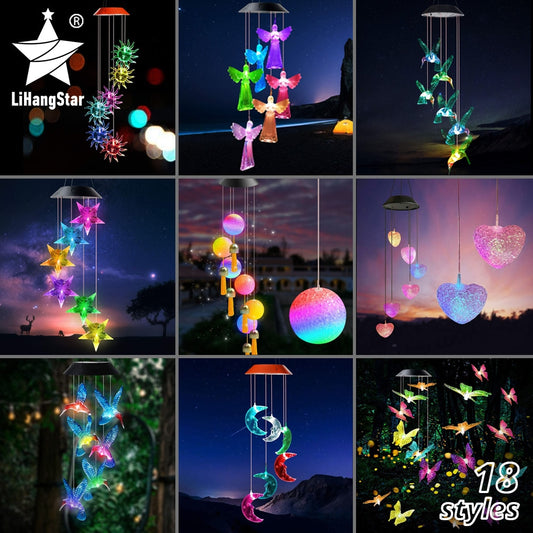 Color changing Solar Wind Chime Crystal Ball Hummingbird Wind Chime Lamp Waterproof Outdoor Use for Courtyard Garden Decoration