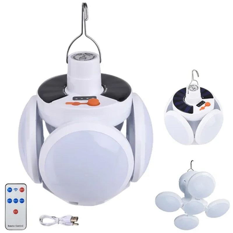 Luz solar dobrável ao ar livre portátil USB recarregável Lâmpada de LED Luzes de busca Lanterna de acampamento Lâmpada de emergência para falta de energia