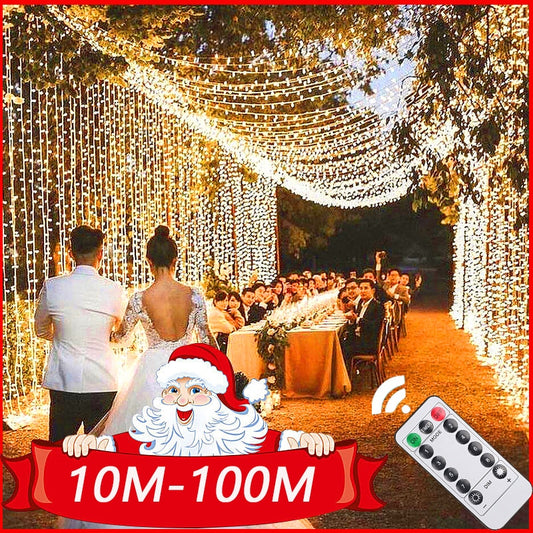 5M-100M Garland LED String Light Christmas Fairy Lights Outdoor for Tree Garden Street Wedding Party Patio New Year Decoration