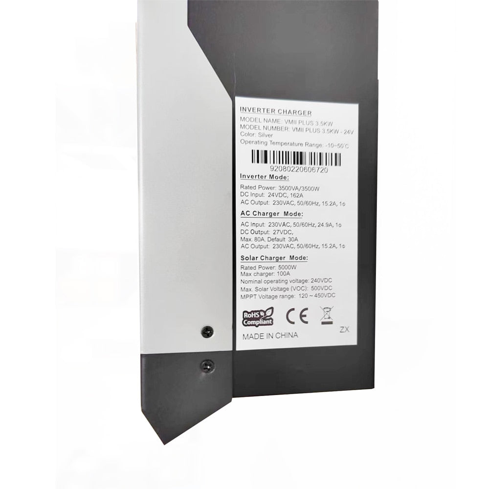 Controlador de carga solar MPPT 3500W onda senoidal pura AC230V 48VDC 500VDC com inversor híbrido WiFi 100A 24V