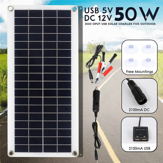 50W Solar Panel, USB 5V 50W DC 12V DUo OPUt