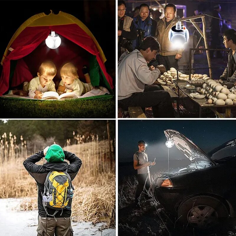 Luz solar dobrável ao ar livre portátil USB recarregável Lâmpada de LED Luzes de busca Lanterna de acampamento Lâmpada de emergência para falta de energia
