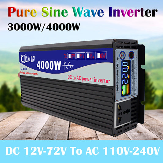 Pure Sine Wave Inverter 12v 220v 3000W 4000W Power 12V 24V To AC 110V 220V 50/60HZ Converter Solar Car Inverters Multi-Function