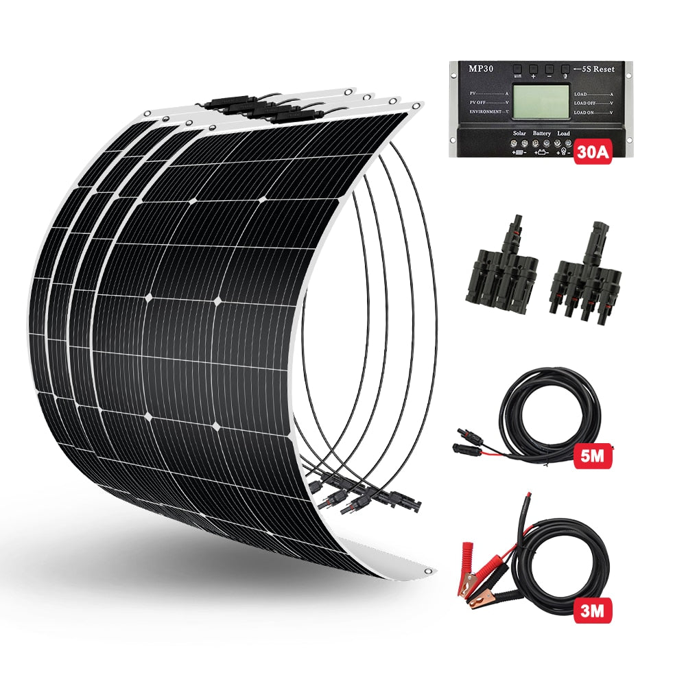 DOKIO 18V 100W Flexible Solar Panels Waterproof Portable Solar Panels Charger 12V Solar Cell Sets For Home/Car/Camping/Boat