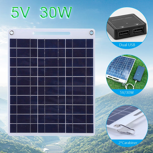 30W Solar Panel, 5V 30W Dual USB 5V/3OW 2*Cara
