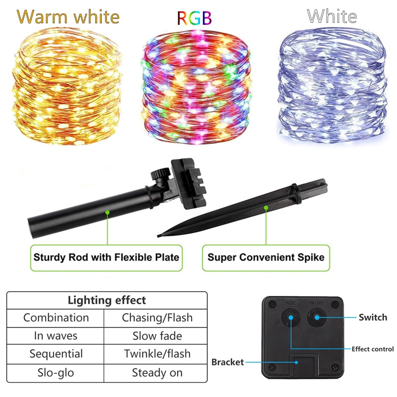 Guirlande Solaire Fée LED Lumières 200m Lumières De Noël Étanche Extérieure Guirlande Solaire Lampe De Noël Pour La Décoration De Jardin.