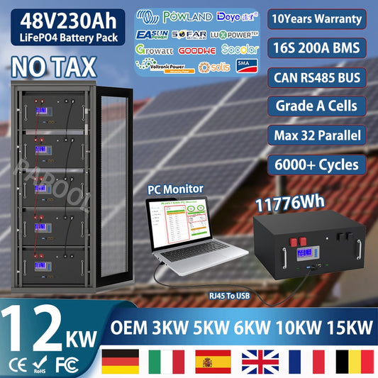 PAPOOL LiFePO4 Battery 48V - 230Ah 200Ah 100Ah 51.2V Lithium Battery 6000+ Cycles RS485 CAN 16S 200A BMS Max 32 Parallel EU NO TAX