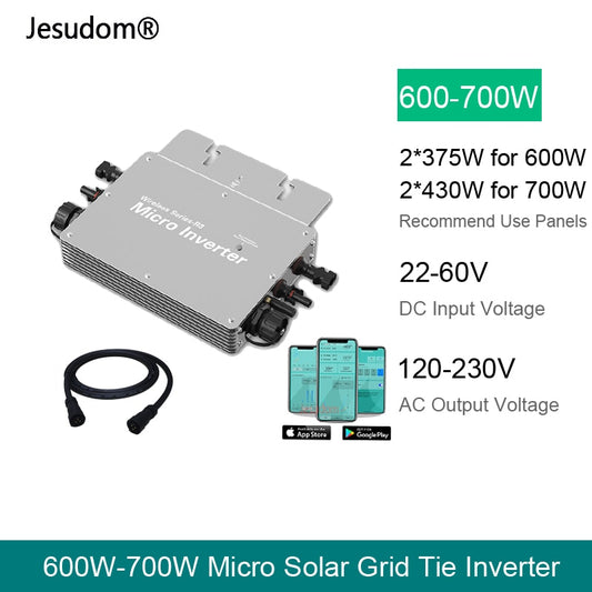 Wireless Series R3 Micro Inverter 600W700W WVC Solar Grid Tie Converter DC22-60V to 120V/230V Auto Switch With Wifi Monitor