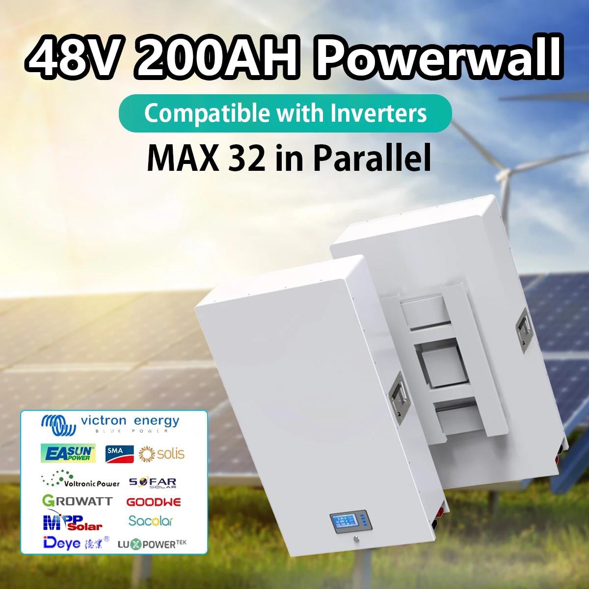 LiFePO4 48V 200AH Powerwall Battery - 10KW Lithium Solar Battery 6000+ Cycle Max 32 Parallel Compatible With Inverter 48V LiFePO4