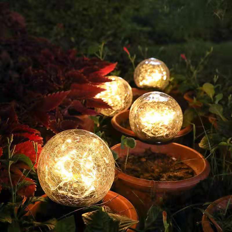 Luz Led Solar para exteriores, luz de bola de cristal con grietas para exteriores, lámpara de hierba de jardín enterrada a prueba de agua, diseño de balcón, decoración de Navidad