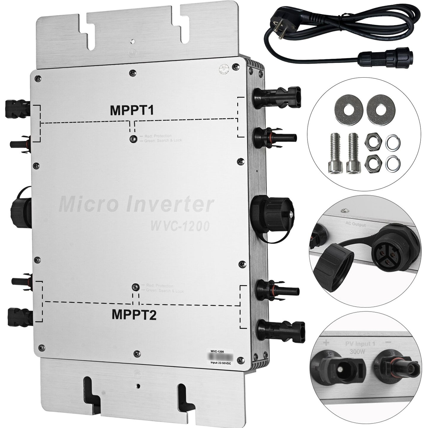 VEVOR 600W 1200W Solar Grid Tie Micro Inverter MPPT DC 22-50V to AC 220V/110V Waterproof IP65 Converter for Household Appliances