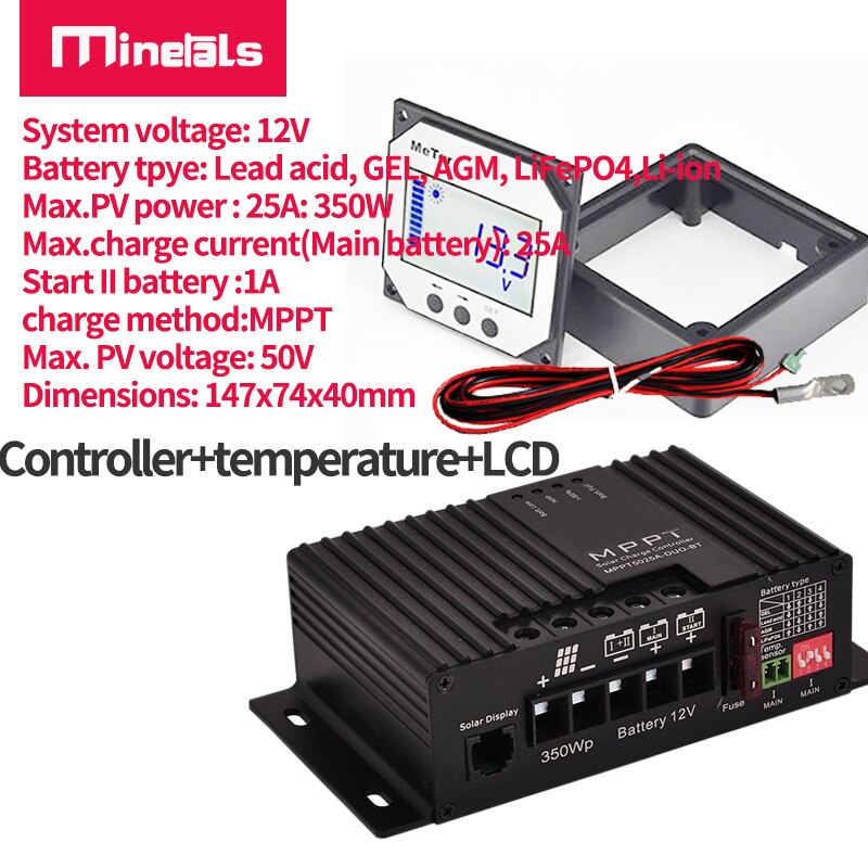 MPPT Controller 12v 25a Support Bluetooth APP Smart Solar Charging Controller Dual battery MPPT Solar Regulator For RV Regulator