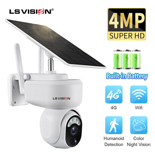 LS VISION 4MP 2K Multipurpose Outdoor 4G Solar Camera - WIFI Wireless PTZ Motion Detection Two Way Audio Security Camera Indoor