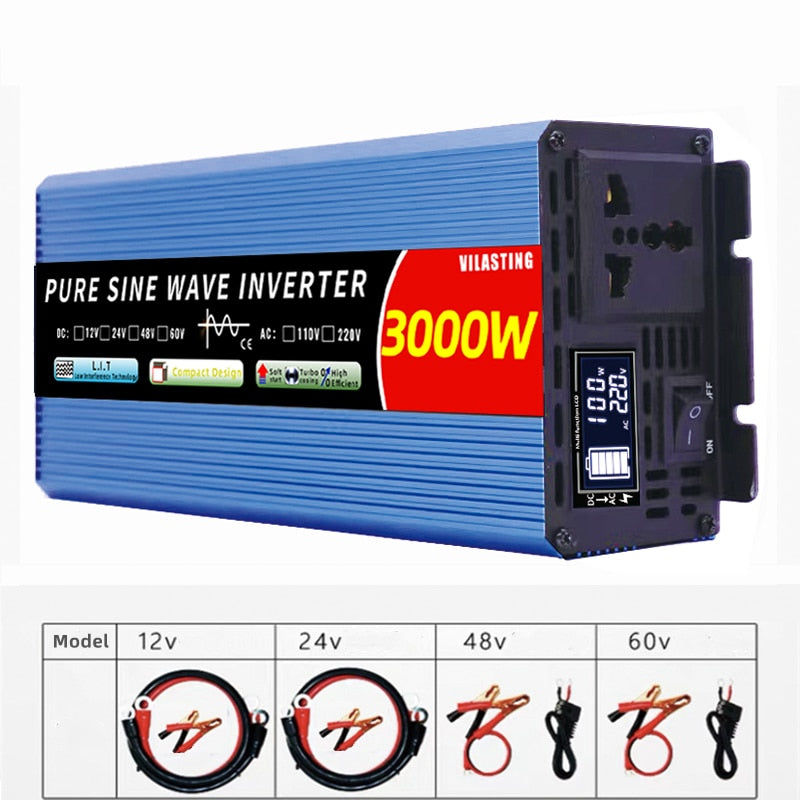 Micro inverter 12v/24v 110v/220v Pure Sine Wave 5000w 4000W 3000W 2000W DC To AC 50/60HZ Smart LCD Display Power boost converter